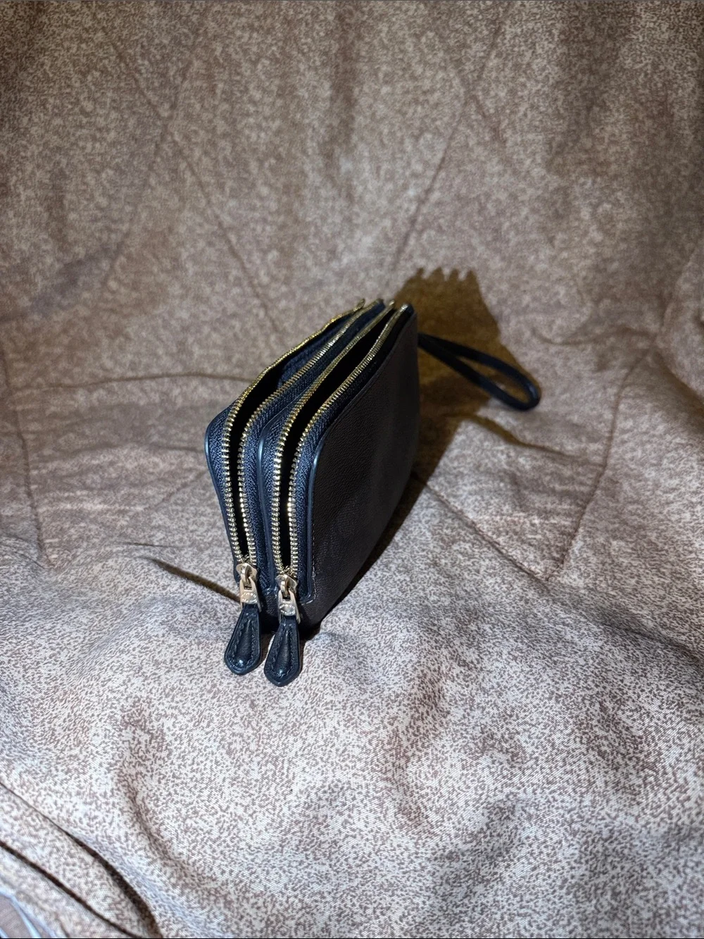 Coach Black Signature Wristlet with Gold Logo